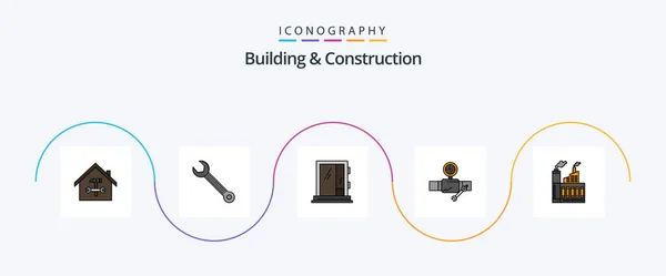 Building Construction Line Filled Flat Icon Pack Including Building Repair — Wektor stockowy