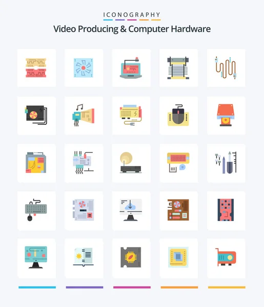 Creative Video Producing Computer Hardware Flat Icon Pack Cpu Cooler — Vetor de Stock