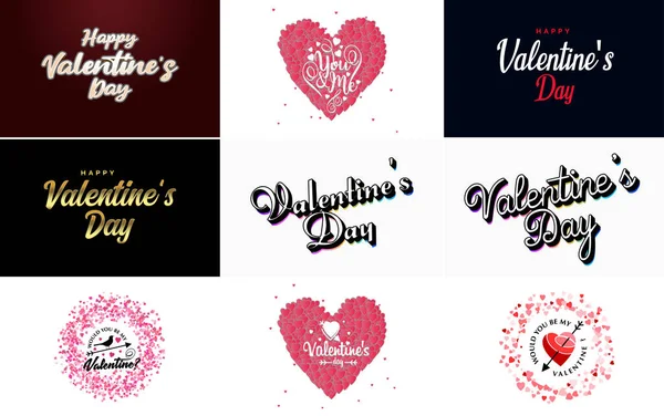 Happy Valentine Day Greeting Card Template Floral Theme Red Pink — Wektor stockowy