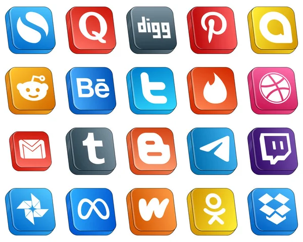 Stylish Isometric Social Media Icons Blog Tumblr Twitter Mail Gmail — Stockvector