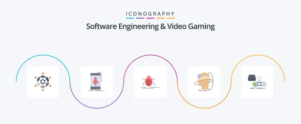 Software Engineering Video Gaming Flat Icon Pack Incluyendo Realidad Humano — Vector de stock