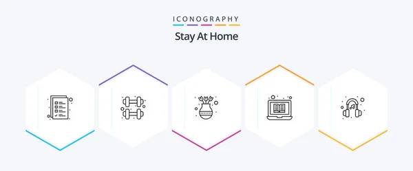 Stay Home Line Icon Pack Including Ear Tutorials Estate Laptop — Stock vektor