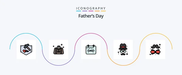 Fathers Day Line Filled Flat Icon Pack Including Bow Day — Stock Vector