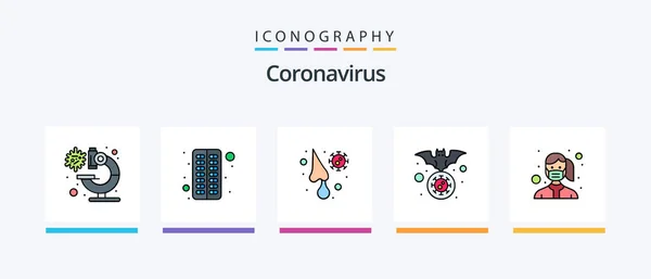 Coronavirus Line Filled Icon Pack Incluyendo Limpio Médico Virus Cápsula — Vector de stock