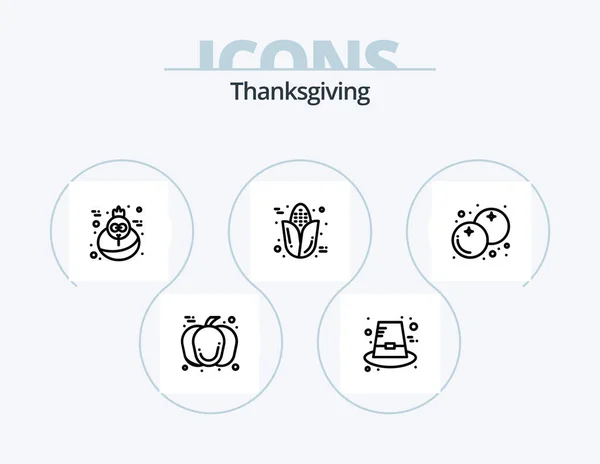 Thanksgiving Line Icon Pack Icon Design Porridge Bowl Fruit Cherries — Stok Vektör