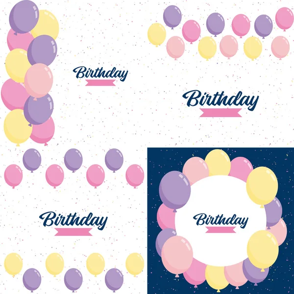 Happy Birthday Text Floral Wreath Watercolor Background — Stockvector