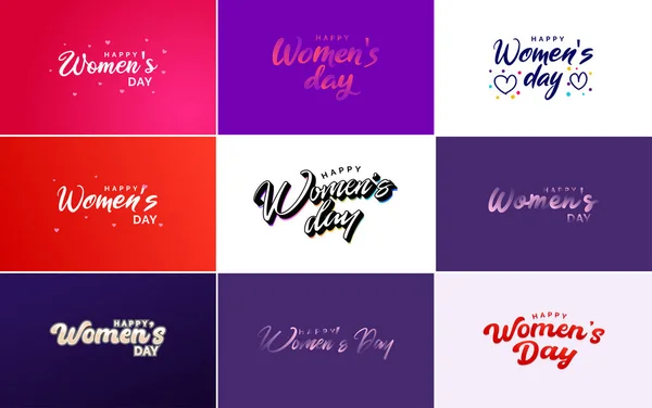 Set Happy International Woman Day Signs Emblems Design Elements Vector — Archivo Imágenes Vectoriales