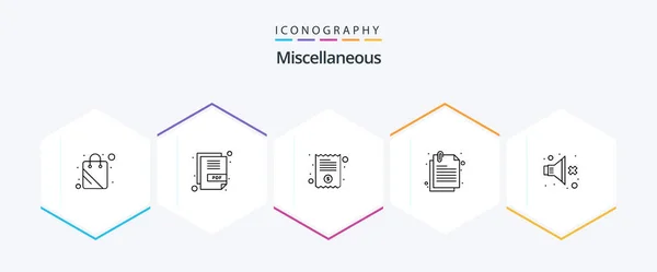 Miscellaneous Line Icon Pack Including Sound Bill File Attach — ストックベクタ