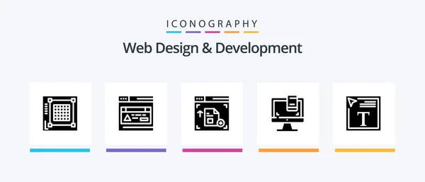 Web Design Development Glyph Icon Pack Mit Schriftfarbe Web Bildschirm — Stockvektor