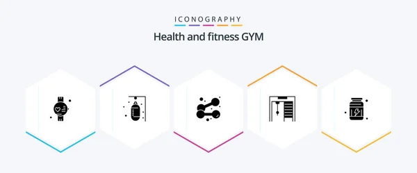 Pack Icône Gym Glyph Avec Supplément Gymnase Haltère Anneaux Concurrence — Image vectorielle