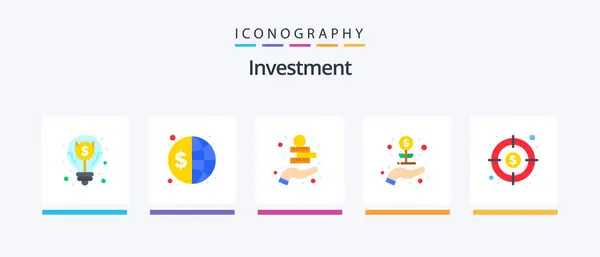 Investeringen Flat Icon Pack Inclusief Geld Opstarten Wereldwijd Investeringen Aanwinst — Stockvector