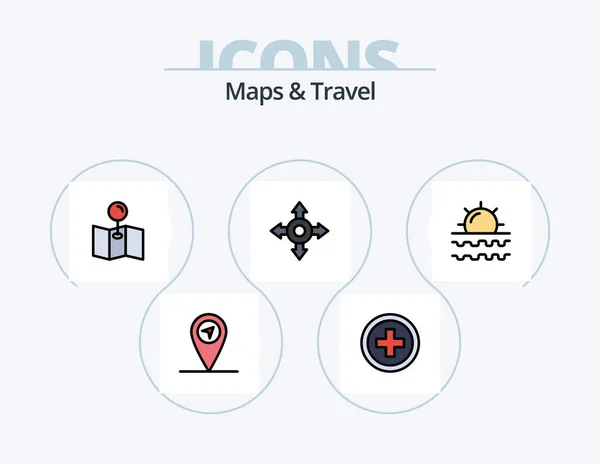 Karten Und Reiselinien Füllten Icon Pack Icon Design Standort — Stockvektor
