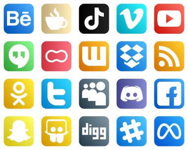 20 Simple Social Media Icons such as wattpad. mothers. peanut and video icons. High resolution and editable