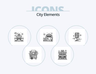 City Elements Line Icon Pack 5 Icon Design. hotel. apartment. stall. left right. direction