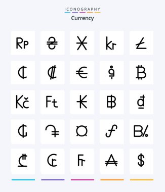 Creative Currency 25 Line FIlled icon pack  Such As cedis. blockchain. coin. lite coin. danish