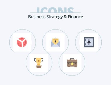 Business Strategy And Finance Flat Icon Pack 5 Icon Design. mail. money. handbag. letter. pie chart