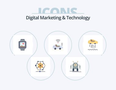 Digital Marketing And Technology Flat Icon Pack 5 Icon Design. personal. signal. handwatch. wifi. atou
