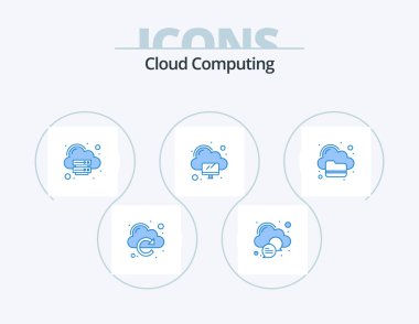 Cloud Computing Blue Icon Pack 5 Icon Design. folder. cloud. syncronize. computer