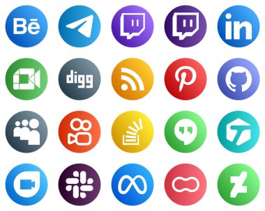 20 Elegant Social Media Icons such as stockoverflow. myspace. video. github and feed icons. Clean and minimalist