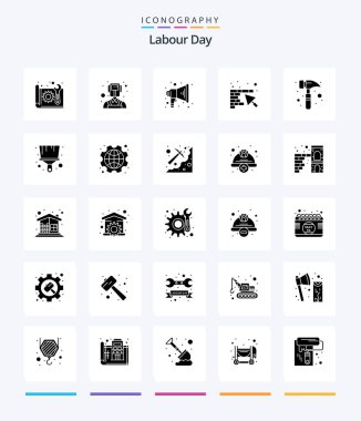 Creative Labour Day 25 Glyph Solid Black icon pack  Such As watch kit. claw hammer. announce. trowel. construction