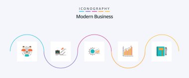 Modern Business Flat 5 Icon Pack Including market. analytics. business. chart. personal