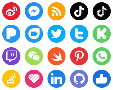 Flat Circle White Icon Set tweet. google duo. feed. pandora and china 20 Unique Icons