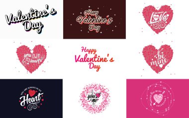 Happy Valentine's Day typography design with a heart-shaped wreath and a watercolor texture