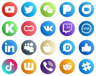 All in One Social Media Icon Set 20 icons such as video. imo. kickstarter. twitch and women icons. High quality and modern