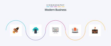 Modern Business Flat 5 Icon Pack Including diagram. business. cloud storage. analytics. safety