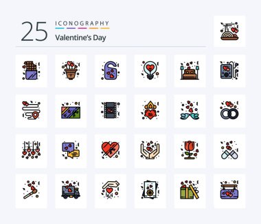 Valentines Day 25 Line Filled icon pack including idea. heart. tag. bulb. door tag