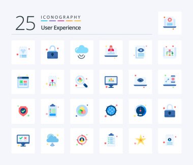 User Experience 25 Flat Color icon pack including view. eye. cloud. document view. rocket