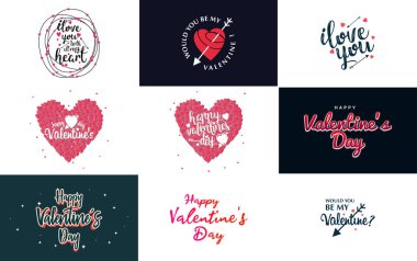 Vector illustration of a heart-shaped wreath with Happy Valentine's Day text