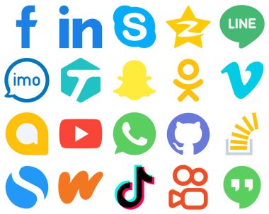 20 Flat Web Design Flat Social Media Icons odnoklassniki. tagged. tencent and audio icons. Gradient Icons Collection