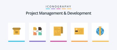 Project Management And Development Flat 5 Icon Pack Including identity card. license. data. license to work. modern. Creative Icons Design