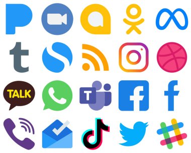 20 Flat Social Media Icons for a Modern UI kakao talk. facebook. meta and feed icons. Stylish Gradient Icon Set