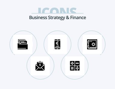 Business Strategy And Finance Glyph Icon Pack 5 Icon Design. online . payment . math. mobile . document