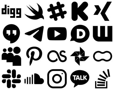 20 Attractive Black Solid Glyph Icons such as google photo. pinterest. messenger. myspace and disqus icons. High-quality and creative