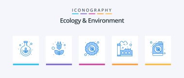 Ecology And Environment Blue 5 Icon Pack Including ecology. plants. environment. industry. factory. Creative Icons Design