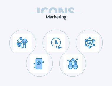Marketing Blue Icon Pack 5 Icon Design. learning. data. dimond. watch. marketing