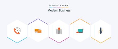 Modern Business 25 Flat icon pack including security. computer. correspondence. pointer. location