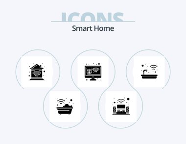 Smart Home Glyph Icon Pack 5 Icon Design. smart farm. growth. music system. gardening. wifi