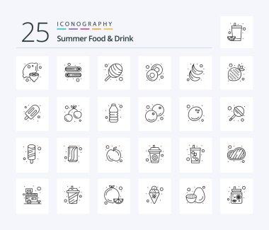 Summer Food & Drink 25 Line icon pack including fruit. banana. candy. food. doughnut