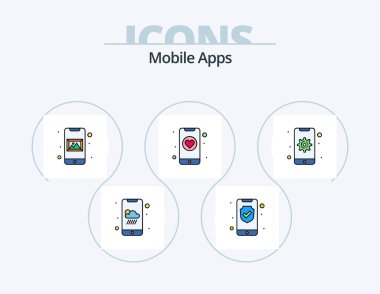 Mobile Apps Line Filled Icon Pack 5 Icon Design. setting. gear. privacy. online app. plain