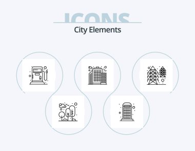 City Elements Line Icon Pack 5 Icon Design. fuel. shop. ad. market store. living area