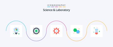Science Flat 5 Icon Pack Including test. molecule. cog. chemistry. tube