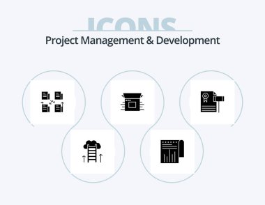 Project Management And Development Glyph Icon Pack 5 Icon Design. product. business. report. product release . data