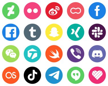20 White Flat Circle Icons wechat. xing. mothers and snapchat Social Media Platforms