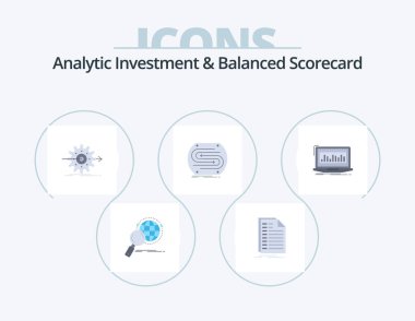 Analytic Investment And Balanced Scorecard Flat Icon Pack 5 Icon Design. concept. invoice. gear. work
