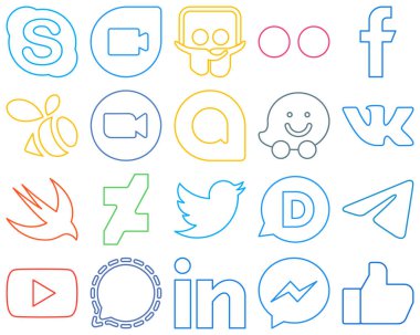 20 High-resolution and customizable Colourful Outline Social Media Icons such as swift. waze. google allo and meeting Creative and eye-catching