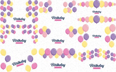 Happy Birthday text with a rainbow gradient and a geometric pattern background